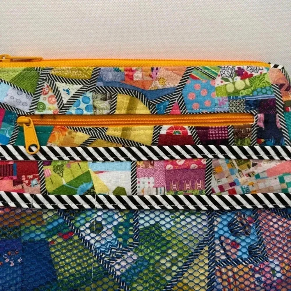 Colorful Patchwork Abstract Geometric Boho Multi Pocket Cosmetic‎ School Bag